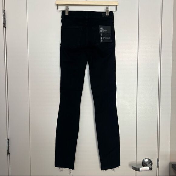Paige Skinny Jeans Womens Size 23 Black Verdugo Ankle Raw Hem Domino Destructed - Picture 6 of 16